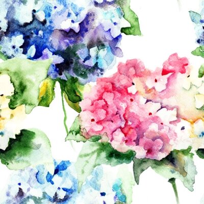 Фотообои розовые и синие цветы