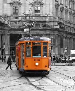 город, Милан, старый трамвай